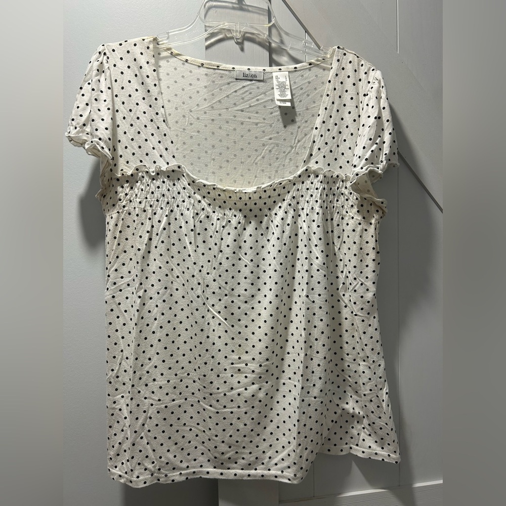 Liz & Co. Women's White Polka Dot Top Size L